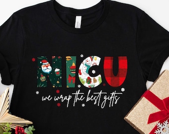 Camiseta navideña para enfermeras de la UCIN: Camiseta navideña para cuidados intensivos neonatales.