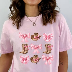 Pink Bow Cowgirl Boots Shirt, Country Concert Tee, Western Graphic Tee ,Country Shirt ,Cowgirl Boots Tee, Pink Bow Cowgirl Shirt