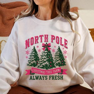 North Pole Christmas Tree Farm Sweatshirt: Pink Coquette Winter Sweater