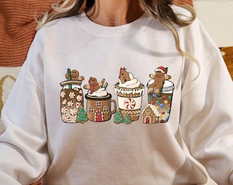 Gingerbread Christmas Coffee Sweatshirt, Women Holiday Xmas  Sweater,