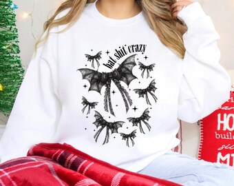 Minimalistisch vleermuissweater: gezellige Halloween-ronde hals voor dames