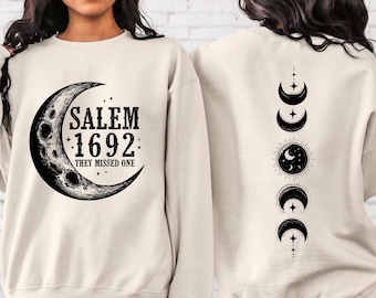 Salem 1692 They Missed One Sweatshirt, Witchcraft Both Sides Sweat, Retro Halloween Both Side Sweat, Halloween Gift For Women, Witch Sweater