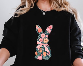 Maglietta di Pasqua da donna, felpa con coniglietto pasquale e fiocco Coquette