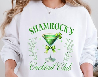 Camiseta del club de cócteles Shamrock, sudadera divertida de cuello redondo para el Día de San Patricio