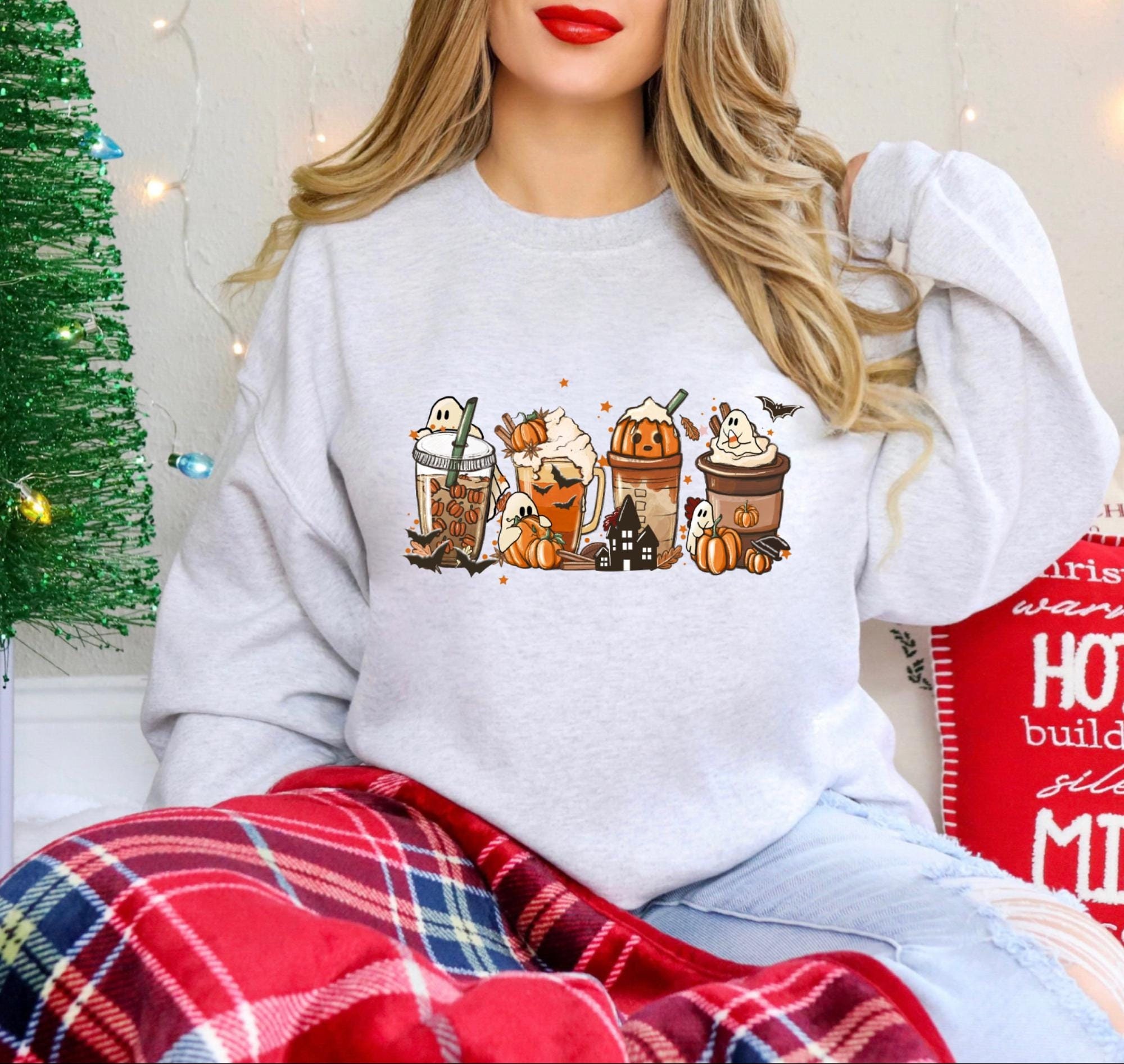 Fall Coffee Pumpkin Halloween Sweatshirt: Retro Latte Sweater