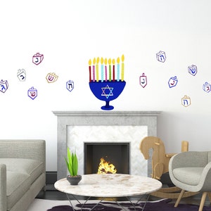 Chanukah Wall Decals, Menorah & Dreidel Stickers, Hanukkah Party Decorations, Holiday Decorations