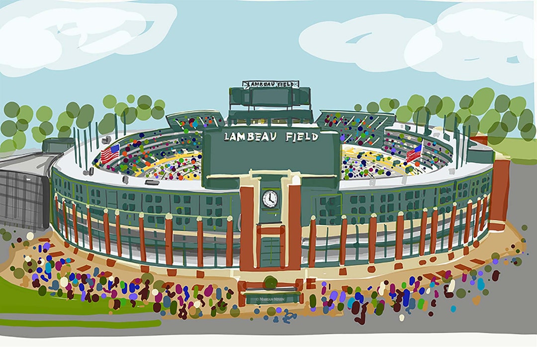 Lambeau Field Illustration, Green Bay Football Wall Art Print, Sports