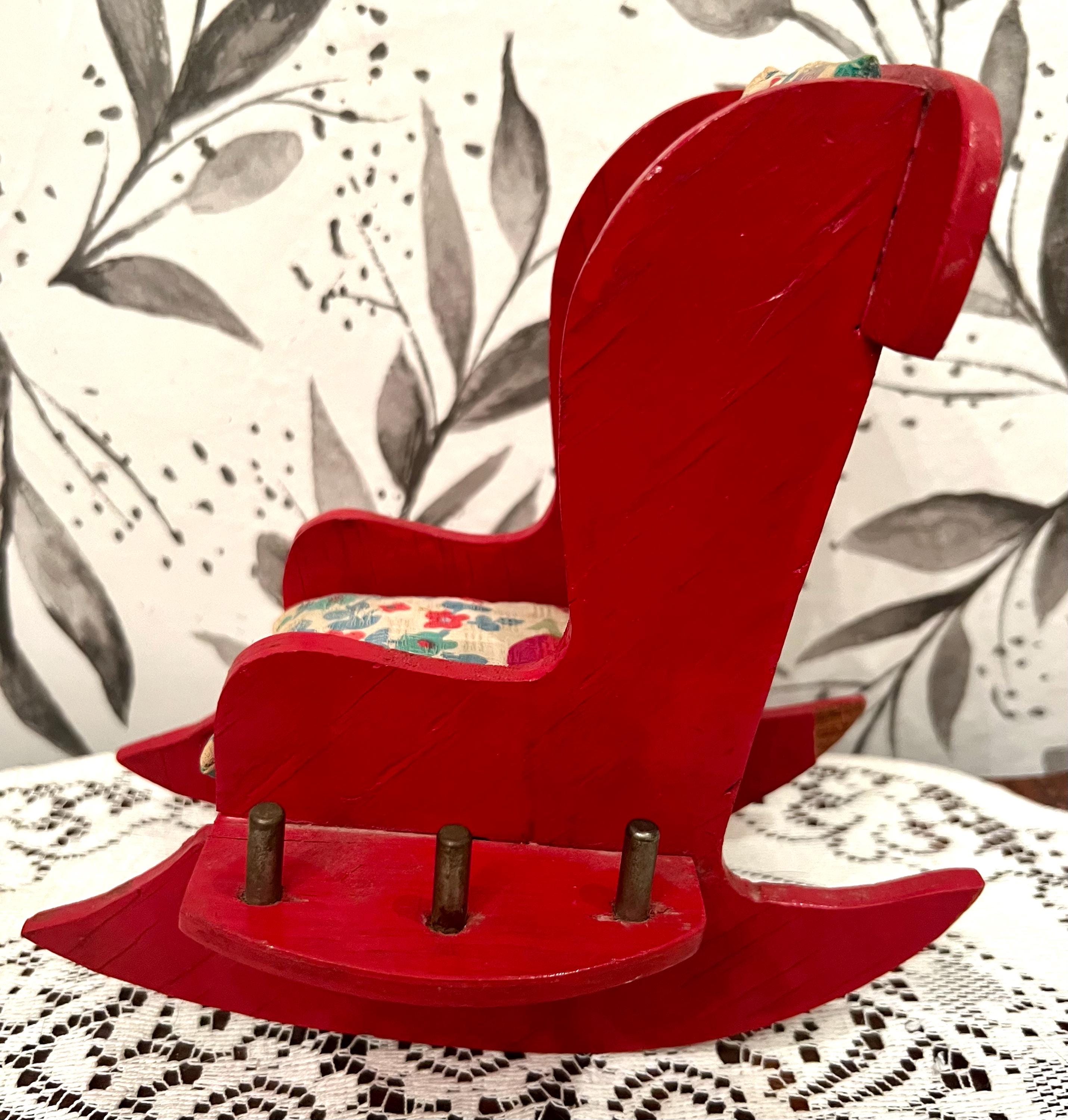 Vintage Red Wooden Small Rocking Chair Pin Cushion and Thread Holder - Etsy