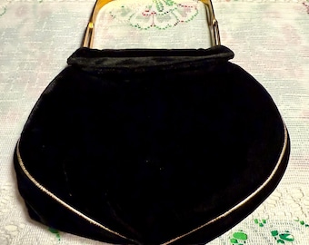 Vintage black velvet top handle evening purse party/wedding/formal/elegant