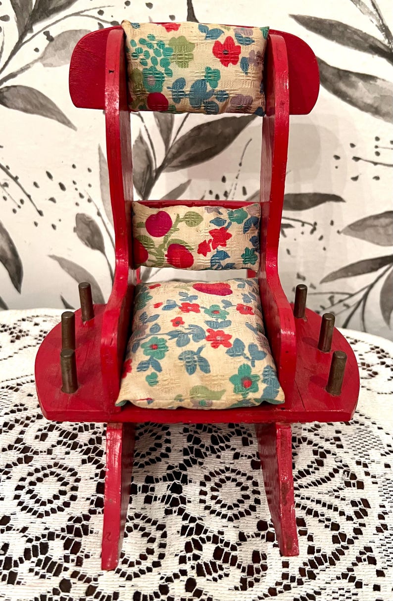Vintage Red Wooden Small Rocking Chair Pin Cushion and Thread Holder - Etsy