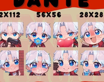 Devil May Cry Dante Twitch & Discord Emotes | DMC Dante Emote Pack | White Hair Devil Hunter | Kawaii VTuber Streamer Gift