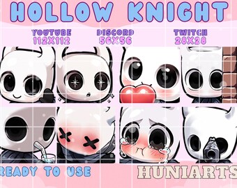 Hollow Knight Twitch & Discord Emotes | Hollow Knight Emote Pack | Silent Vessel | Kawaii VTuber Streamer Gift