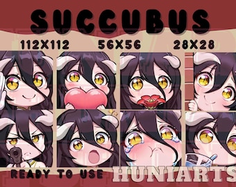 Demon Succubus, Anime Succbus, Demon Anime Girl Emotes, Anime Girl Emotes, Anime Emotes, Chibi Emotes for Twitch/Discord/Youtube