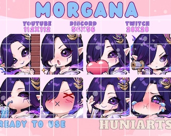 League of Legends Morgana Twitch & Discord Emotes | LoL Morgana Emote Pack | Purple Hair Fallen Angel | Kawaii VTuber Streamer Gift