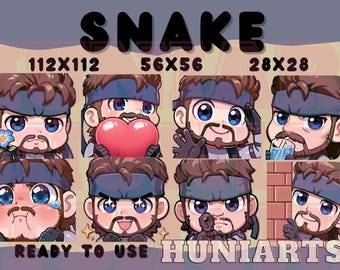 Metal Gear Solid Snake Twitch & Discord Emotes | MGS Snake Emote Pack | Chibi Brown Hair Soldier | Kawaii VTuber Streamer Gift