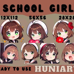 Cheerful School Girl Anime Girl, Cute Anime GIrl, Anime Emotes, Chibi Emotes for Twitch/Discord/Youtube