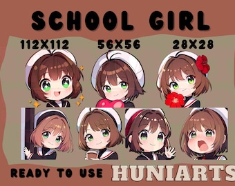 Cheerful School Girl Anime Girl, Cute Anime GIrl, Anime Emotes, Chibi Emotes for Twitch/Discord/Youtube