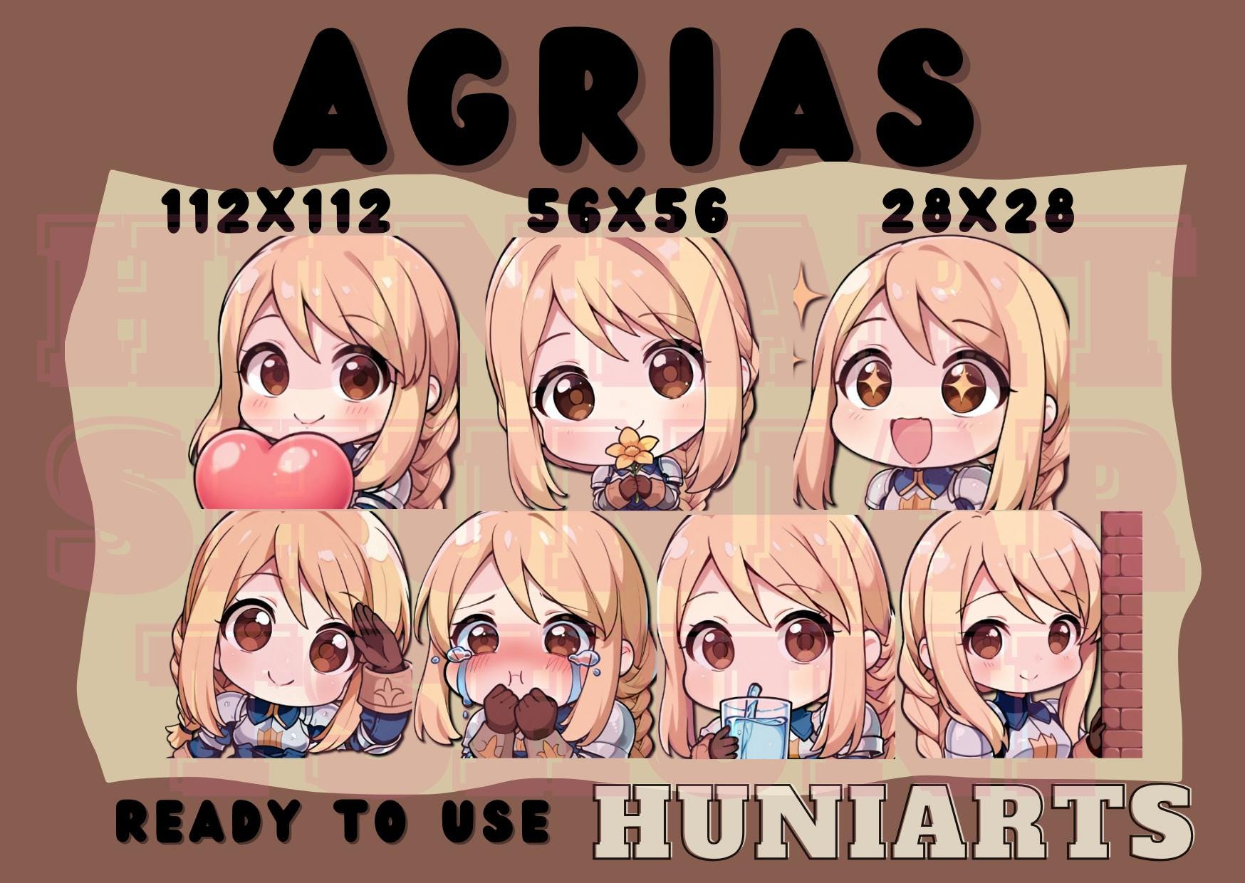 Final Fantasy Tactics Agrias Oaks Emote Set,Agrias Oaks Emote,Final Fantasy Tactics Agrias Emote,Anime Emotes, Discord/Twitch/Youtube Emotes