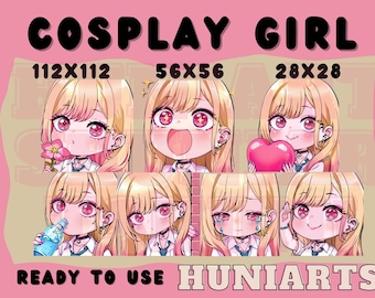 Cute School Girl Anime,Blonde Girl,Cosplay Anime,Anime School Girl,Cosplay Anime Girl, Anime Emotes, Chibi Emotes for Twitch/Discord/Youtube
