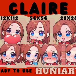Resident Evil - Claire Redfield Emote Set Anime Emotes, Discord/Twitch/Youtube Emotes