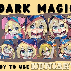Magia oscura, Chica mágica, Chica oscura, Emotes de Chica oscura, Emotes de Chica mágica, Rubia mágica, Emotes de Chica rubia chibi para Twitch/Discord/Youtube