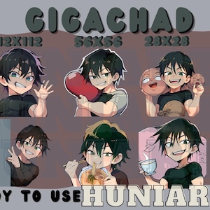 Black Hair Muscular Boy Gigachad Cool Boy Anime Boy, Anime Emotes, Chibi Emotes for Twitch/Discord/Youtube