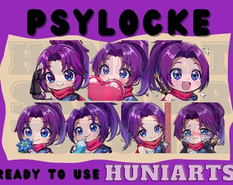 Marvel Rivals Psylocke Twitch & Discord Emotes | MR Psylocke Emote Pack | Purple Hair Psychic Assassin | Kawaii VTuber Streamer Gift