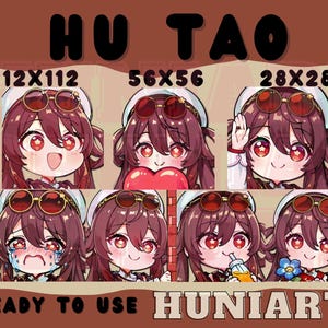 Puede incluir: Un conjunto de ocho ilustraciones digitales que presentan un personaje de dibujos animados con cabello rojo y ojos marrones. El personaje lleva diferentes atuendos y expresiones. Las ilustraciones están etiquetadas con diferentes tamaños: 112x112, 56x56 y 28x28. El texto "READY TO USE" y "HUNIARTS" también se incluye en la imagen.