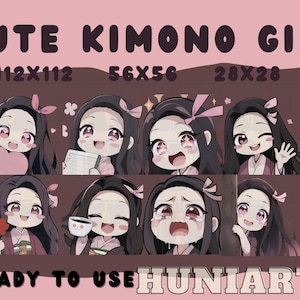 Cute Kimono Girl Black Hair Girl Anime Girl, Anime Emotes, Chibi Emotes for Twitch/Discord/Youtube