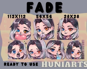Valorant Fade Twitch & Discord Emotes | Valorant Fade Emote Pack | Chibi Dark Hair Agent | Kawaii VTuber Streamer Gift
