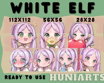 Anime Elf Mage Twitch & Discord Emotes | Fantasy Chibi Emote Pack | Silver Hair Style | Kawaii VTuber Streamer Gift
