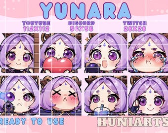 League of Legends Yunara Twitch & Discord Emotes | LoL Yunara Emote Pack | Purple Hair Chibi | Kawaii VTuber Streamer Gift