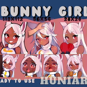 Bunny Girl White Hair Girl Waifu Girl Anime Girl, Anime Emotes, Chibi Emotes for Twitch/Discord/Youtube