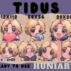 May include: A set of nine digital illustrations of Tidus from Final Fantasy X. The illustrations are in various poses and expressions, with different sizes for different uses. The illustrations are ready to use.