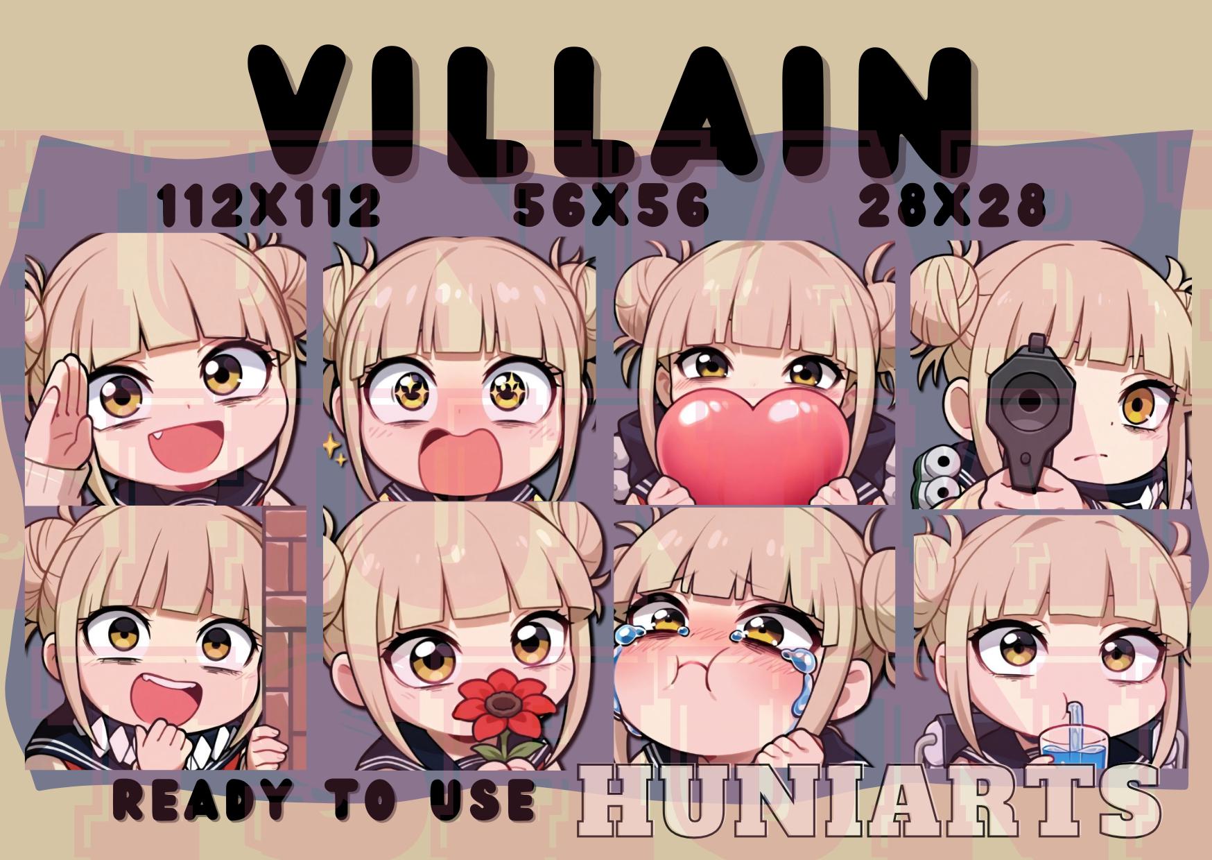 Villano, Emote de villano, Chica de anime villana, Emote de chica linda, Chica de anime villana rubia peculiar, Emotes de anime, Emotes Chibi para Twi