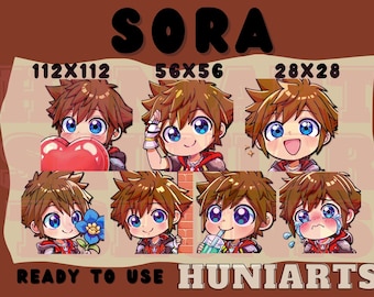 Kingdom Hearts Sora Twitch & Discord Emotes | KH Sora Emote Pack | Chibi Brown Hair Boy | Kawaii VTuber Streamer Gift