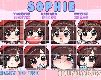 Expeditie 33 Sophie, Expeditie 33 Sophie-emote, Expeditie 33-emote, Sophie Anime-emoteset, Bruin haar-emote, Discord/Twitch/Youtube-emotes