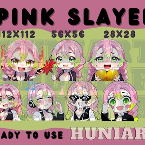 Lovely Pink Slayer Waifu Girl Anime Girl, Anime Emotes, Chibi Emotes for Twitch/Discord/Youtube