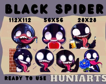 Marvel Rivals Black Spider Twitch & Discord Emotes | MR Black Spider Emote Pack | Villain Chibi Style | Kawaii VTuber Streamer Gift
