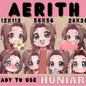 Final Fantasy 7 VII Remake Aerith Gainsborough Emote, Aerith Emote,FF 7 Remake Emotes,Aerith Set Anime Emotes, Discord/Twitch/Youtube Emotes