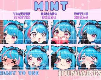 Neverness to Everness Mint Twitch & Discord Emotes | NDE Mint Emote Pack | Cat Girl Waifu | Kawaii VTuber Streamer Gift