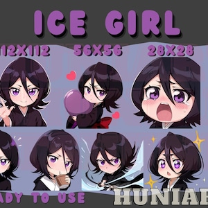 アイスガールかわいい女の子黒髪ワイフアニメガール、アニメエモート、Twitch / Discord / Youtube用のチビエモート