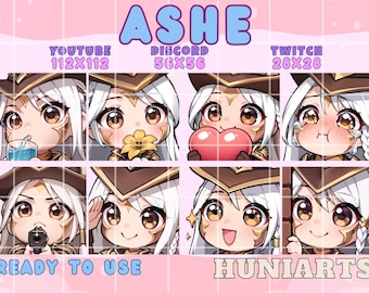 League of Legends Ashe Twitch & Discord Emotes | LoL Ashe Emote Pack | High Noon Skin | Kawaii VTuber Streamer Gift