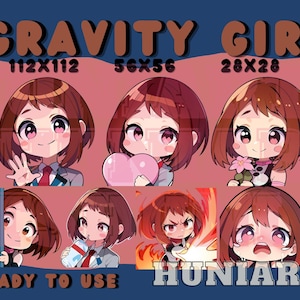 Gravity Brown Hair Waifu Girl Anime Girl, Anime Emotes, Chibi Emotes for Twitch/Discord/Youtube