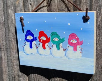 Personalized 1-4 Snowman Sign: Grandparent Gift with Grandchild Names listing for 1-4 snowmen