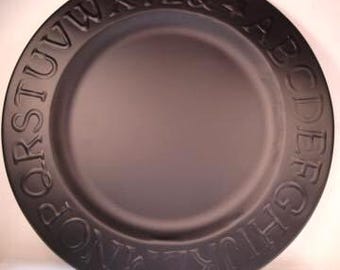 Black Metal Alphabet Plate: Hand Hammered Primitive Decor (9.5 inch)