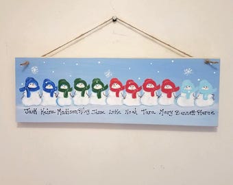 Personalized 13-15 Snowmen Family Sign: Grandparent Gift with Grandchildren Names, listing for 13-15 snowman