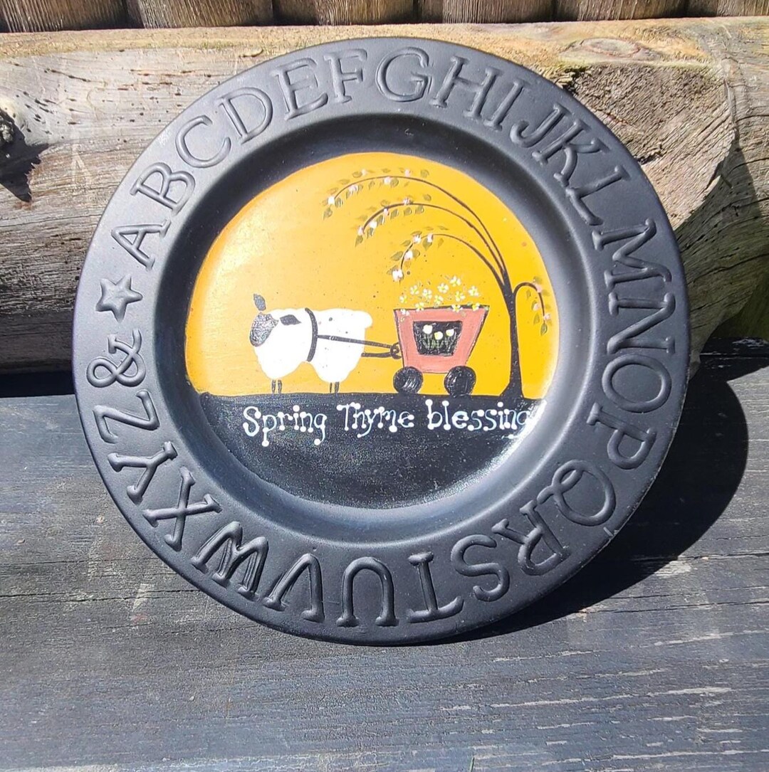 Primitive Spring Plate Hand Painted Primitive House Metal Plate: Country Home Decor - Etsy