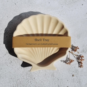 Muschelschale beige Mitbringsel Geschenk Dekotablett schwarz Ringschale Tablett personalisiert Schmuckablage Klein Ringablage Geschenk Frau