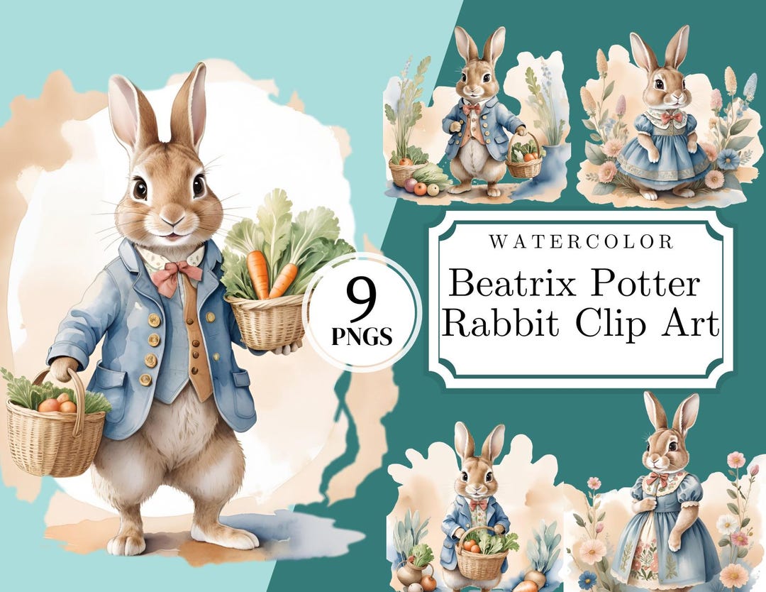 Beatrix Potter Style Rabbit Clip Art: Nursery Decor Pngs (digital ...